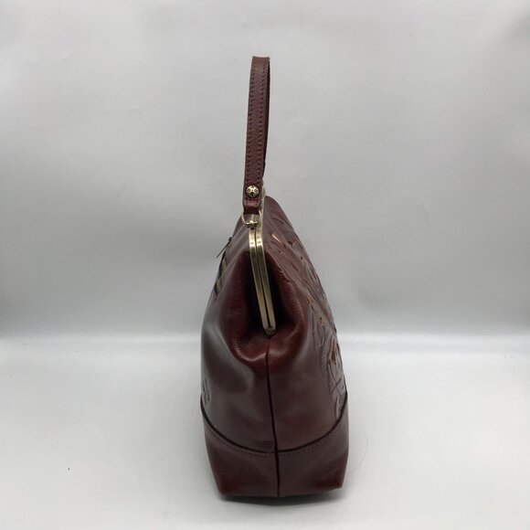 Patricia Nash Brown Leather Elsworh Floral Kiss Lock Shoulder Bag - Picture 4 of 10